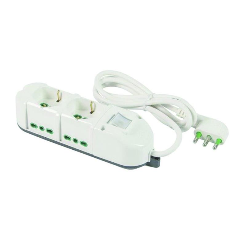 Multipresa 3 posti bivalente+schuko con presa salvaspazio