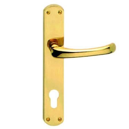 MANIGLIA RIO CON PLACCA IN OTTONEin ottone lucido - quadro maniglia mm.8  mm.90 foro yale