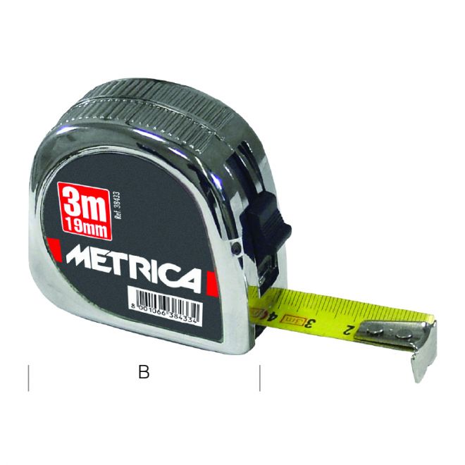 FLESSOMETRO 5 MT NASTRO MM  25  SMALTATO E RESISTENTE ALLA FLESSIONE CASSA IN ABS CROMATO MOD.CROMATO 38397  METRICA