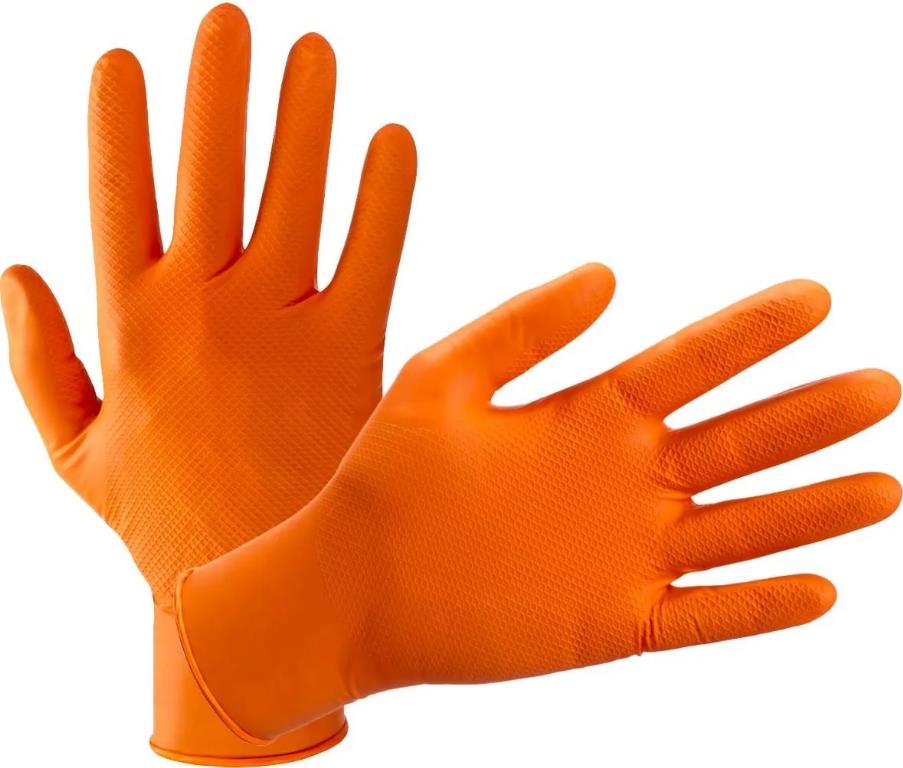 GUANTI MONOUSO NITRILE ARANCIONE DIAMANTATO TG.XXL  CONFEZIONE 50 PZ