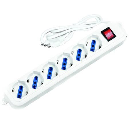 MULTIPRESA LINEARE 6 POSTI CON SCHUKO E CON INTERRUTTORE