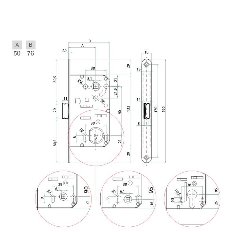 SERRATURA LEGNO INFILARE B-BITTER T60 BONATTI MM 90 F.MM 18 ENTRATA MM 50 OTTONE LUCIDO