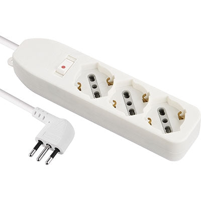 MULTIPRESA BIPASSO SCHUKO + TERMICO ELECTRALINE BIANCO POSTI 3 2P+T 10A N°XMMQ 3X0,75 MT 1,5