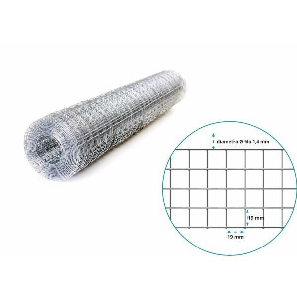 RETE ZINCATA 19X19 FILO 1.45 H. 100 ROTOLO 25 MT