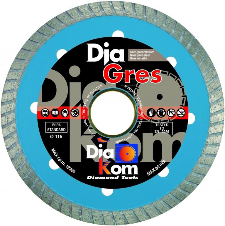 DISCO DIAMANTATO DIATURBO SPECIAL GRES DIAKOM CORONA CONTINUA ZIGRINATA  H 7,5 MM D. 115 MM GRESS
