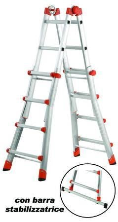 SCALA ALLUMINIO TELESCOPICA GIERRE PEPPINA 6+6 GRADINI H. CM. 586 A PARETE CONFORME ALLA NORMA EN 131 COMPLETA DI STABILIZZATORE