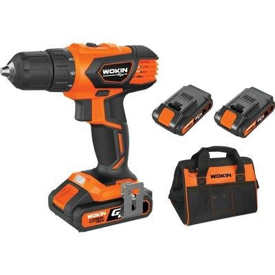 TRAPANO AVVIT BATTERIA GP20V 622035 WOKIN Massima torsione Nm 35. Mandrino autoserrante da Mm. 10. Frizione con 18 posizioni.