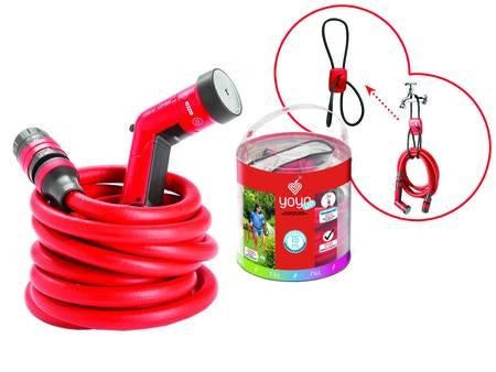 Tubo da giardino estensibile YOYO UP con raccordi,lancia e supporto da 7,5 mt a 15 mt