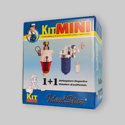 KIT SOTTOCALDAIA MINI  Il kit comprende: 1 Defangatore magnetico 3/4" + 1 Dosatore anticalcare 1/2" con by-pass