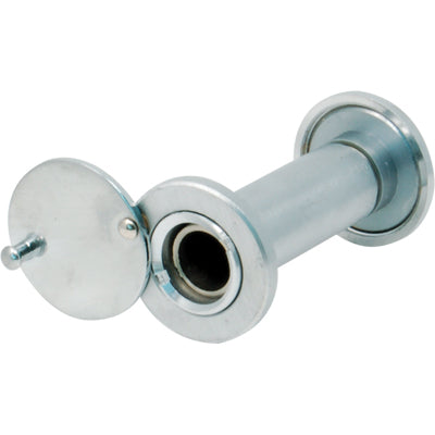 SPIONCINO GRANDANGOLO PORTE POTENT FINITURA CROMO SATINATO F.MM 14 L.MM 50/82  A vista grandangolare a 180°