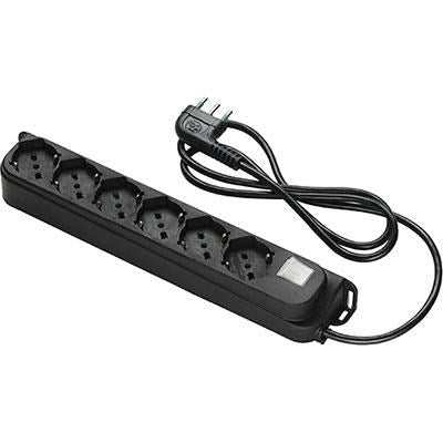 MULTIPRESA 6P BIPASSO SCHUKO 10/16A NERO CAVO 1,5MT  CON INTERUTTORE